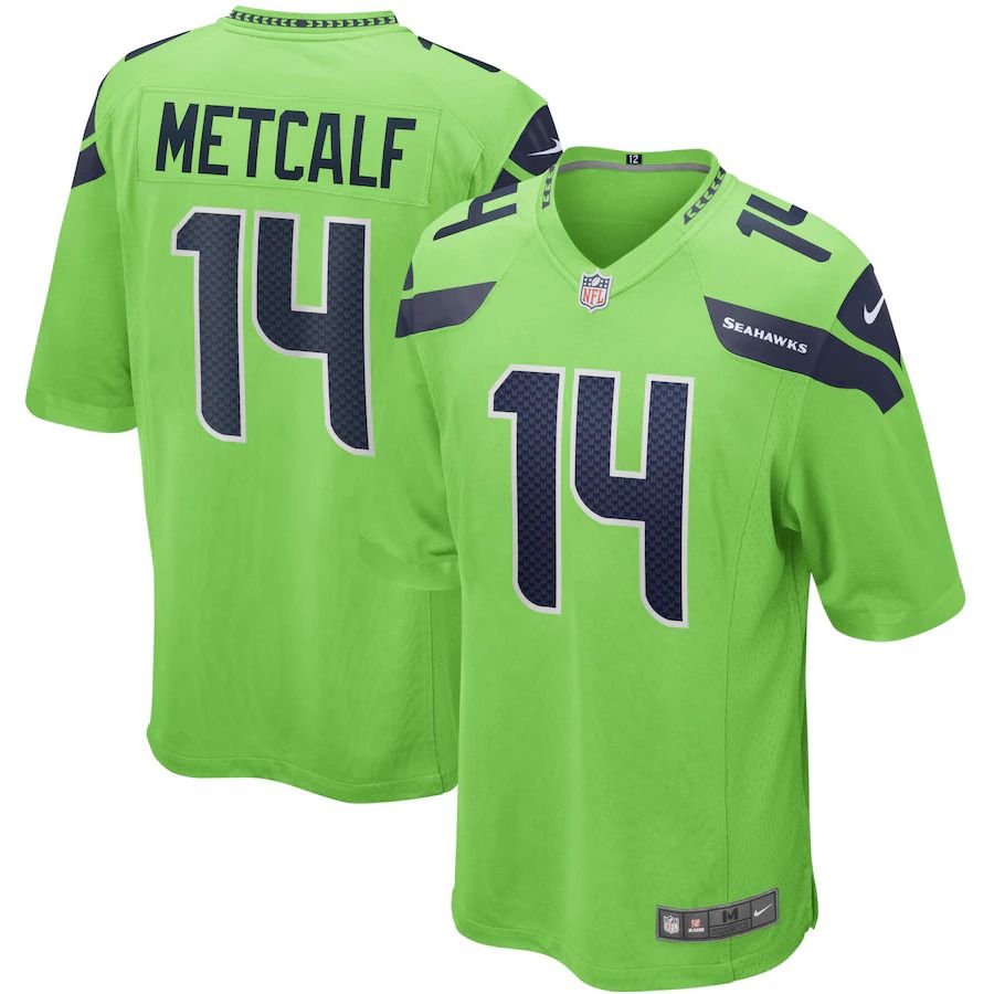 Men Seattle Seahawks 14 DK Metcalf Nike Neon Green Game NFL Jersey
